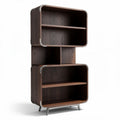 Wooden storage shelf with open compartments and metal accents 80 x 40 x 160cm