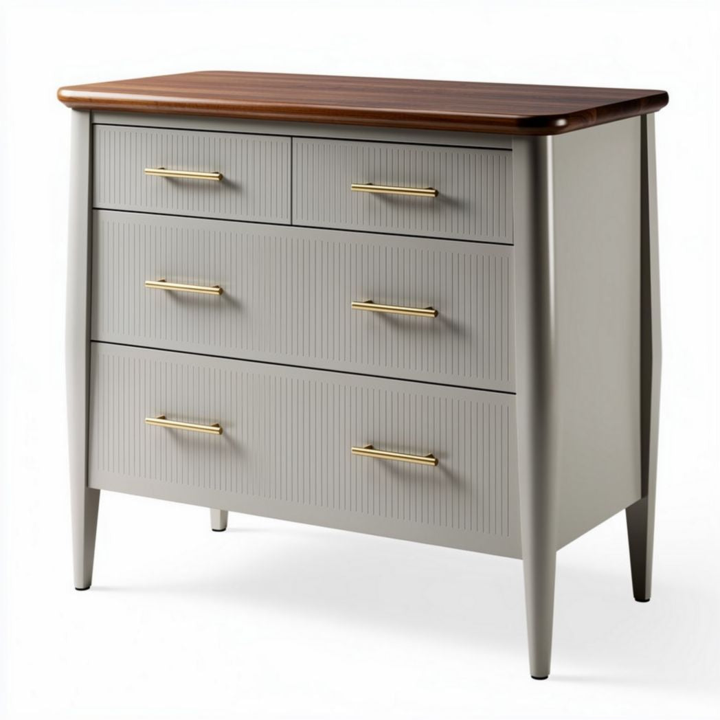 Transitional three-drawer chest with ribbed design and walnut top 80 x 40 x 75cm