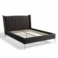 Upholstered bed frame with wooden slats in grey 190 x 140 x 30cm
