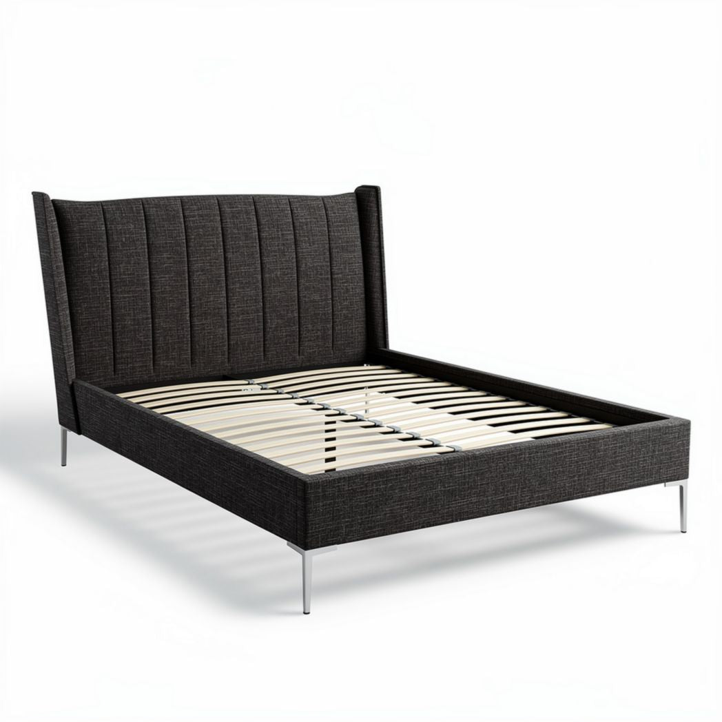 Upholstered bed frame with wooden slats in grey 190 x 140 x 30cm