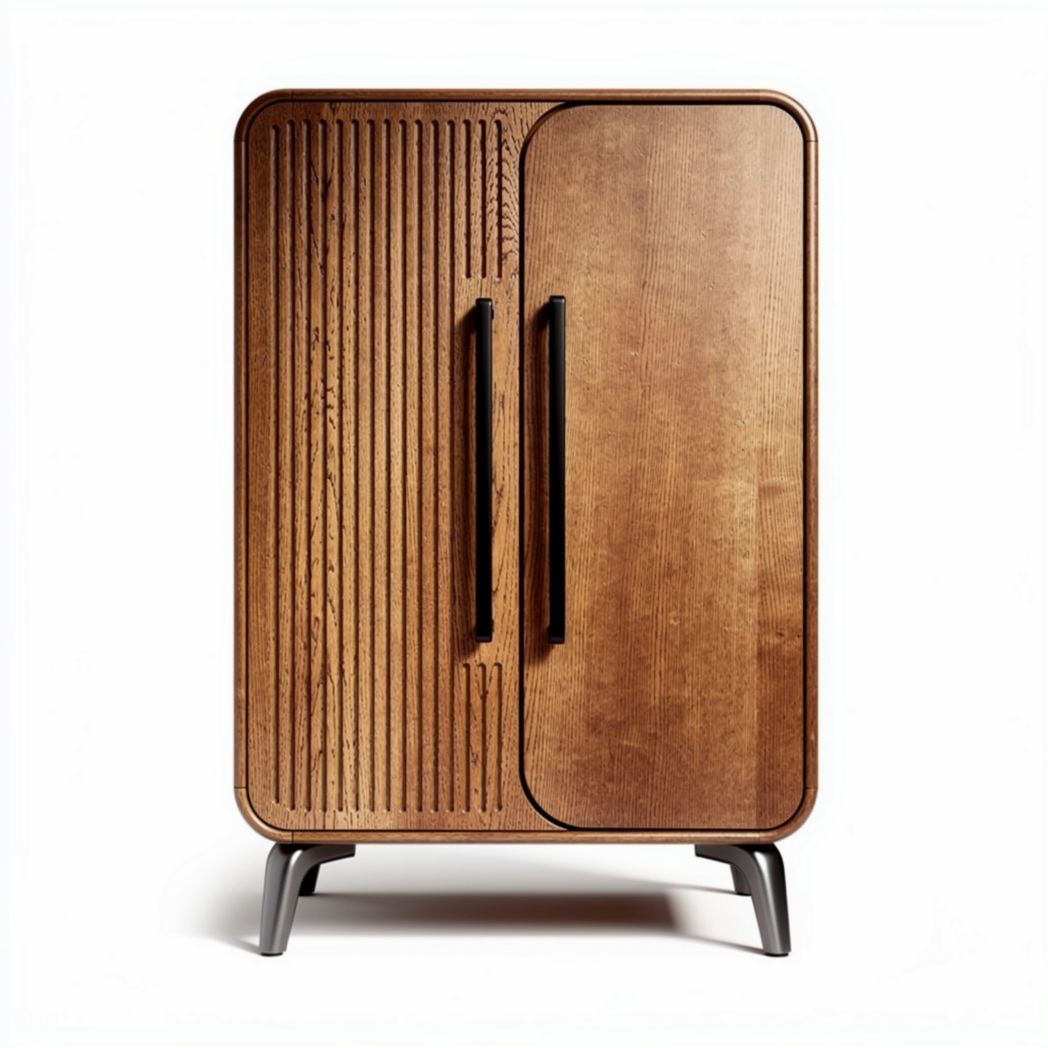 Wooden storage cabinet with textured doors and black handles 70 x 40 x 100cm