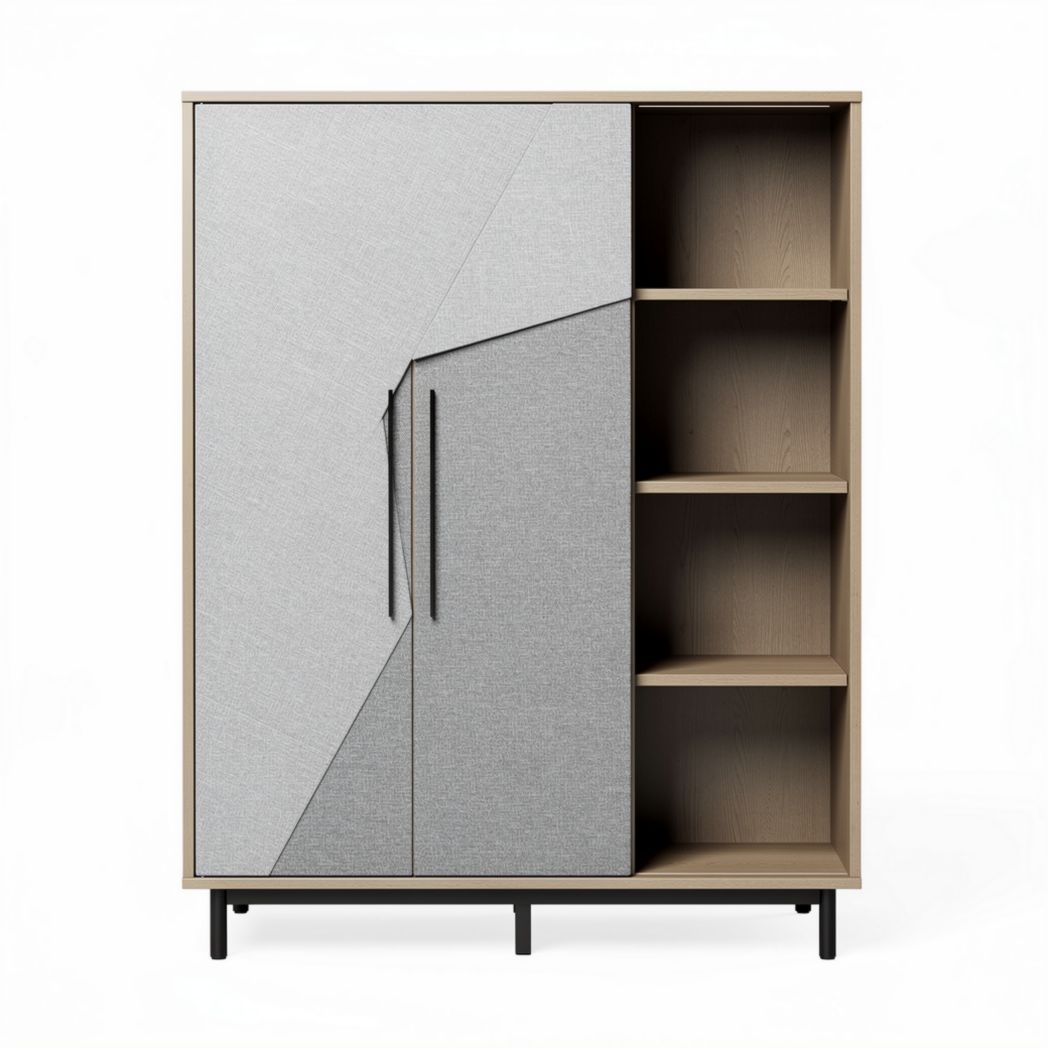 Modern storage cabinet with textured doors and open shelves 80 x 40 x 180cm