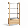 Wooden bookshelf with storage drawer and four shelves in natural finish 80 x 40 x 180cm