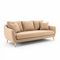 Beige fabric sofa with wooden legs and four throw pillows 200 x 85 x 80cm