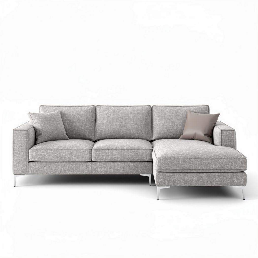 Grey fabric sectional sofa with right-facing chaise 240 x 100 x 85cm