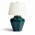 Ceramic table lamp in teal with white fabric shade 30 x 30 x 50cm