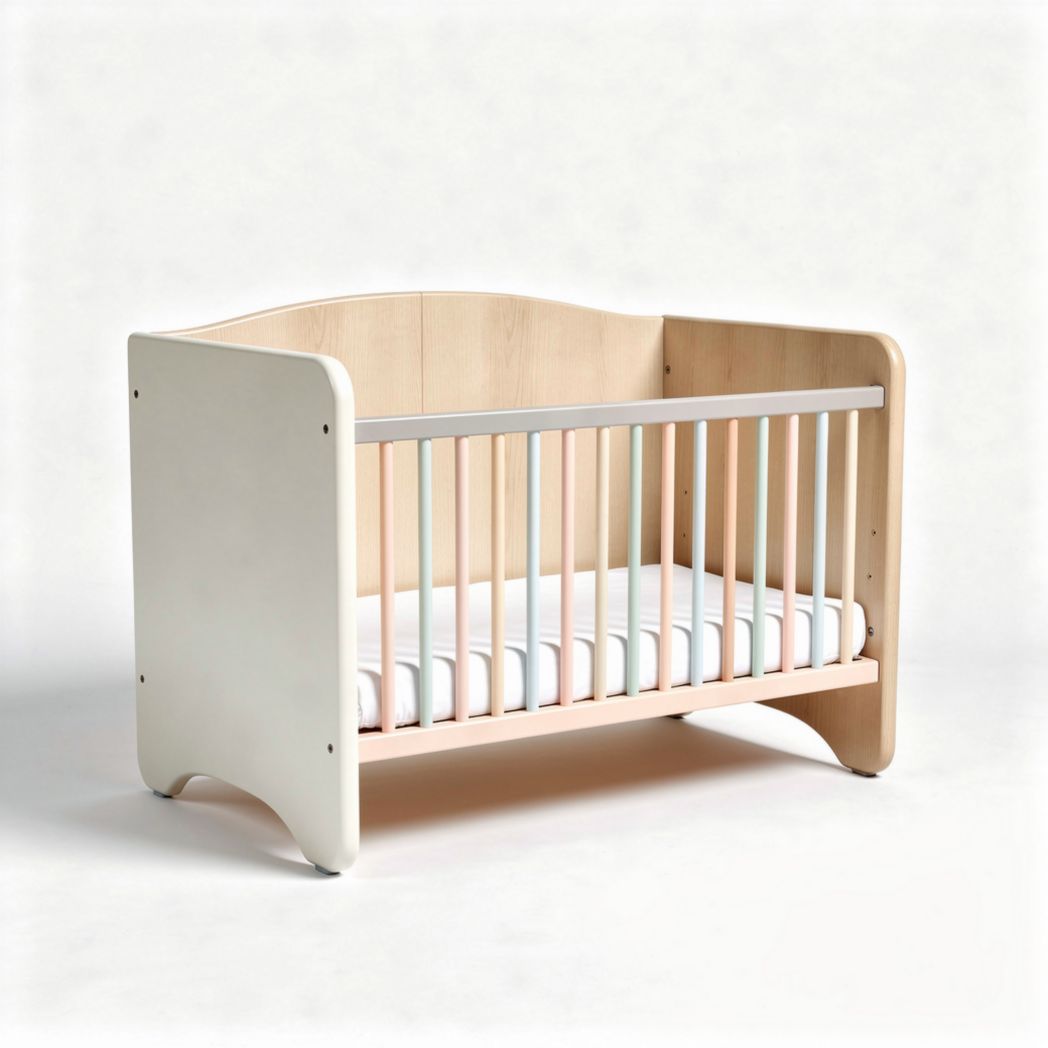 Wooden baby crib with removable mattress 120 x 60 x 90cm in natural finish