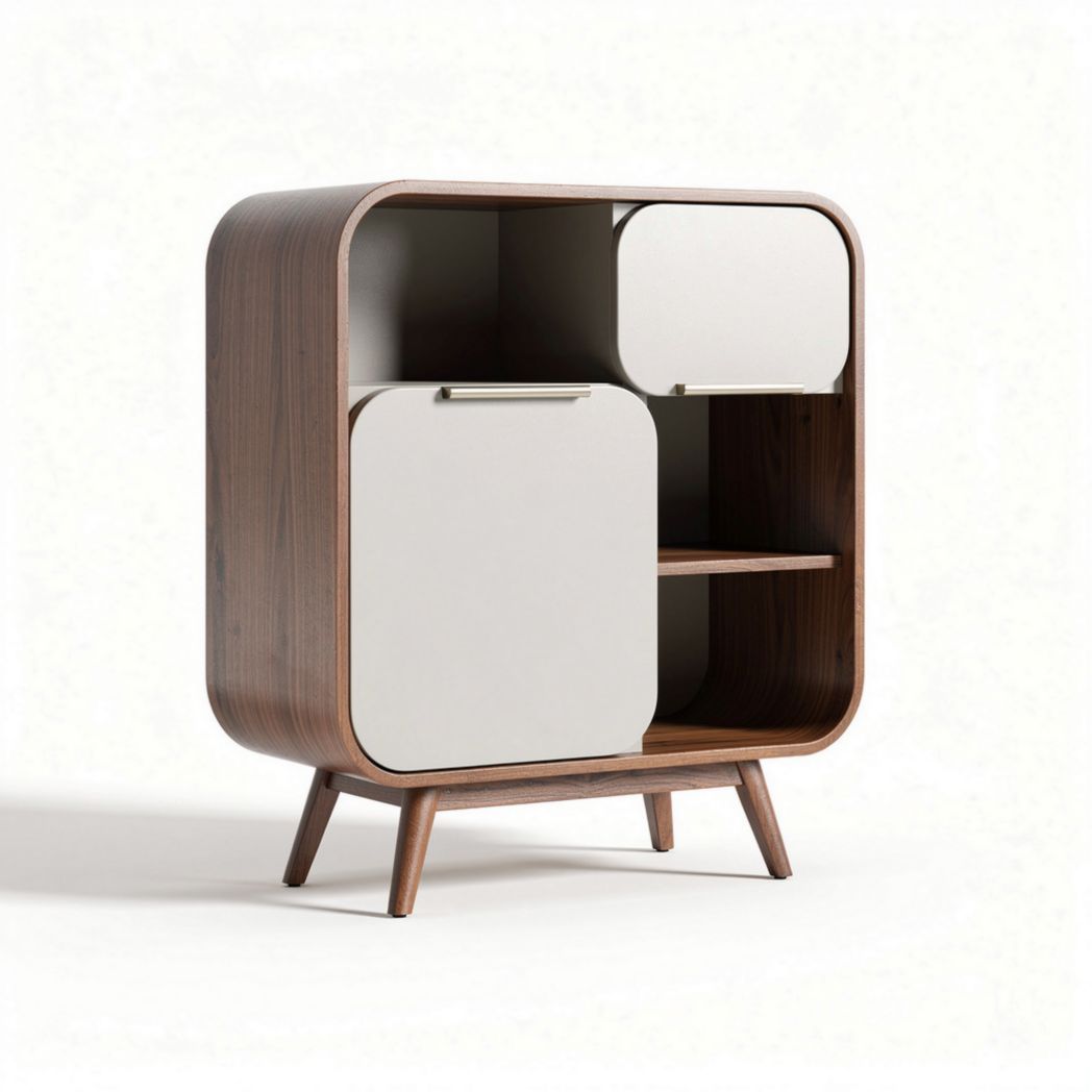 Wooden storage cabinet with white doors and open shelves 80 x 40 x 100cm