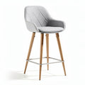 Fabric upholstered bar stool with wood legs and steel footrest 45 x 50 x 100cm