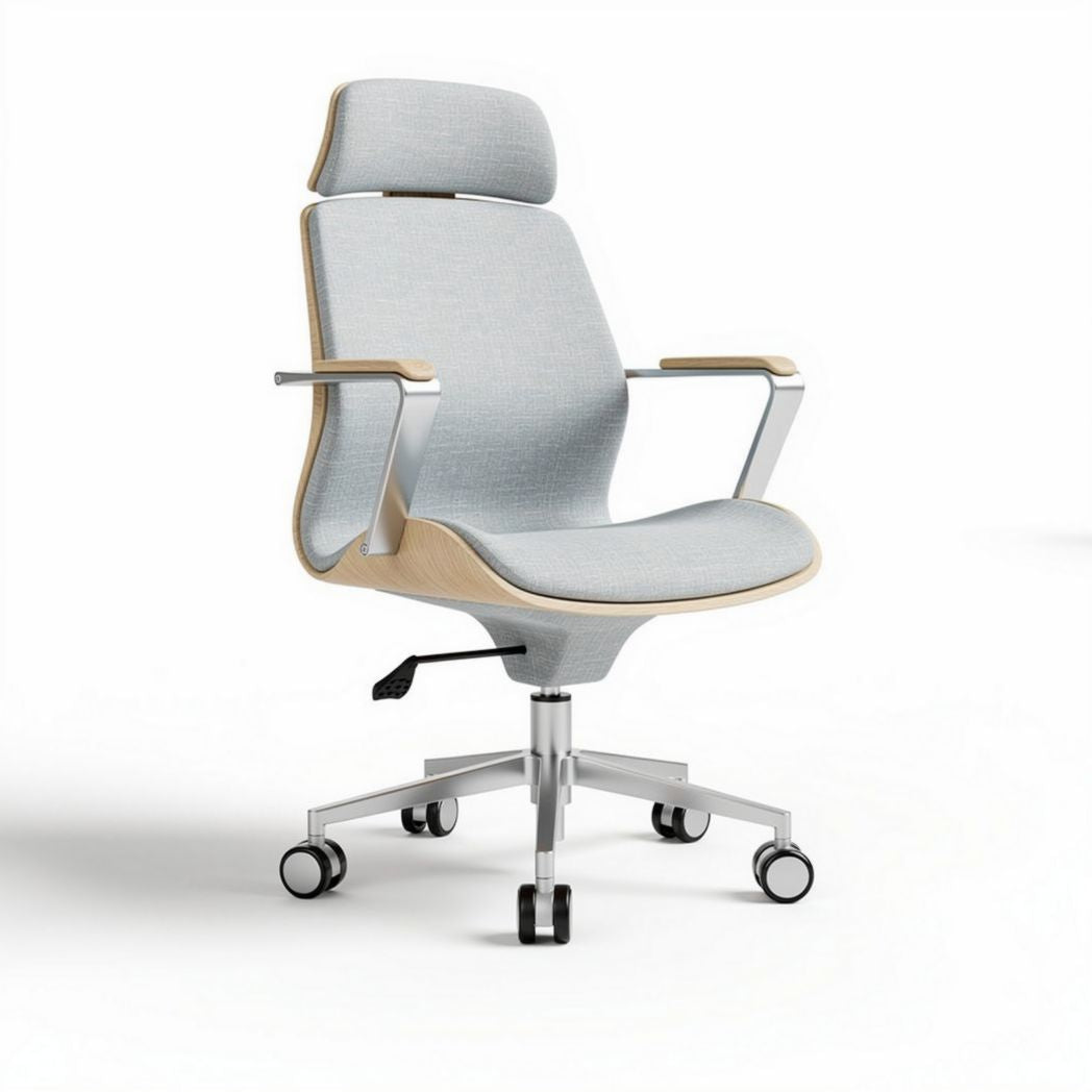 Office chair with ergonomic design fabric upholstery and wooden accents 60 x 60 x 95cm