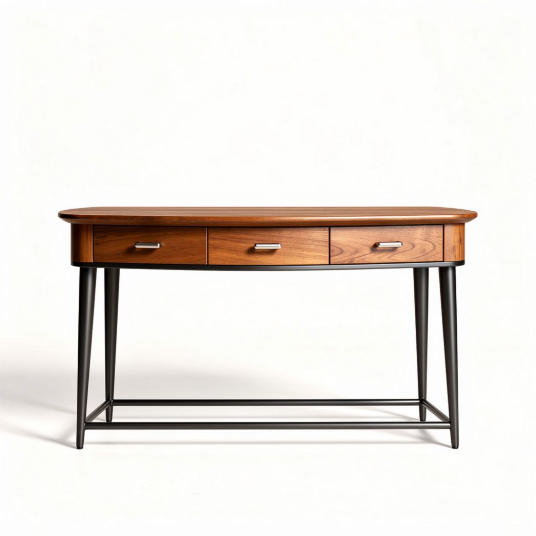 Wooden console table with metal legs and two drawers 120 x 40 x 75cm