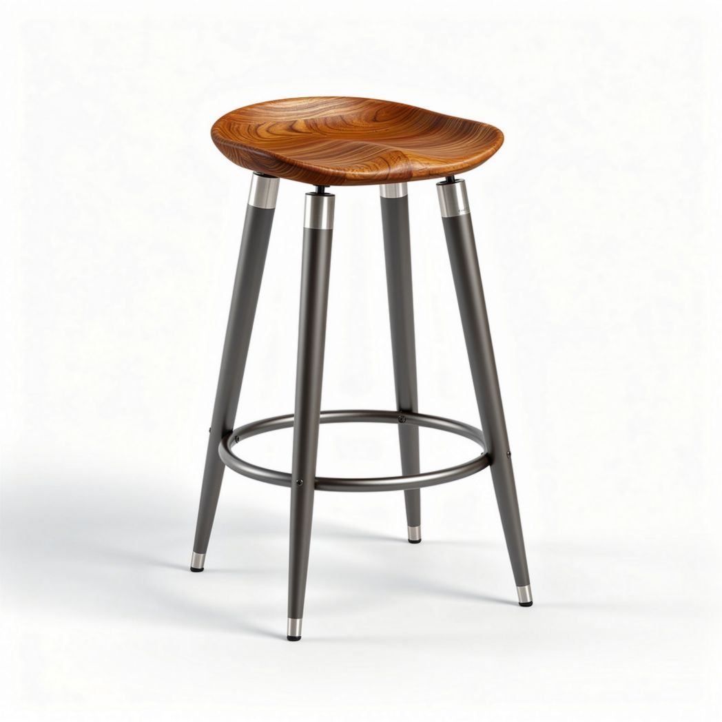 Wooden seat bar stool with black metal legs 40 x 40 x 75cm